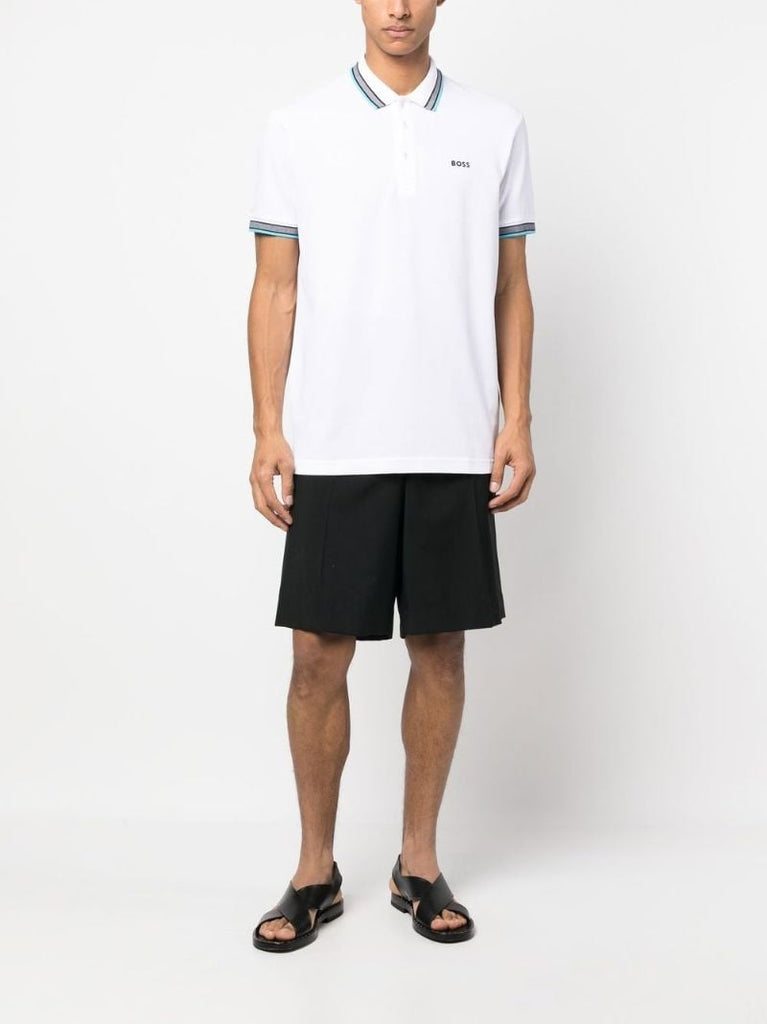 White Logo Embroidered Polo Shirt