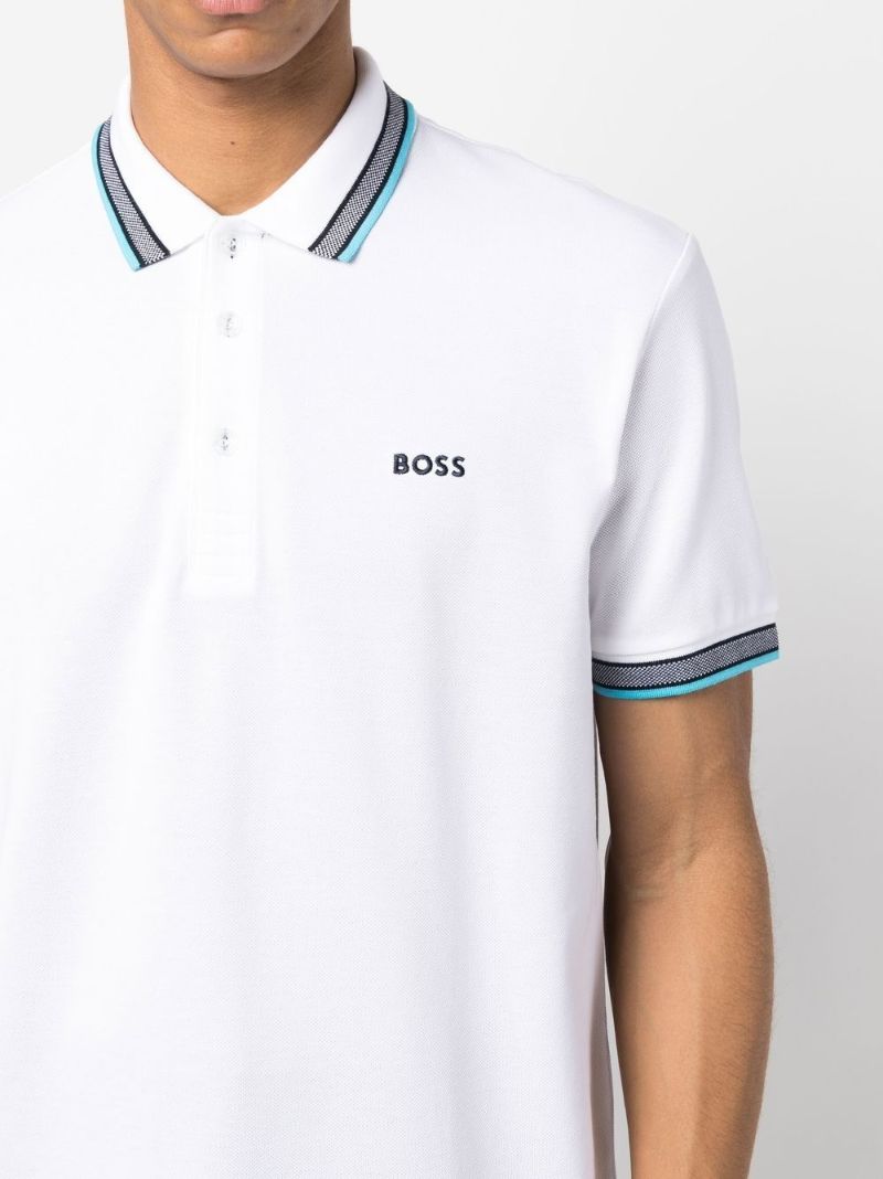 White Logo Embroidered Polo Shirt