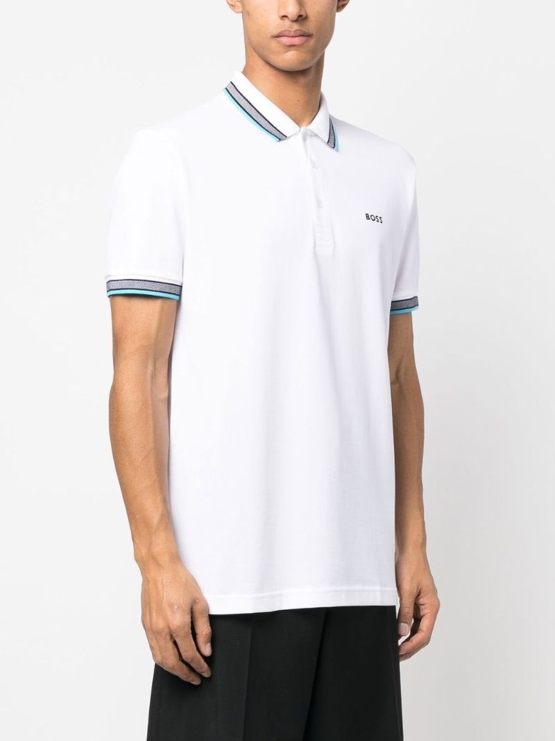 White Logo Embroidered Polo Shirt