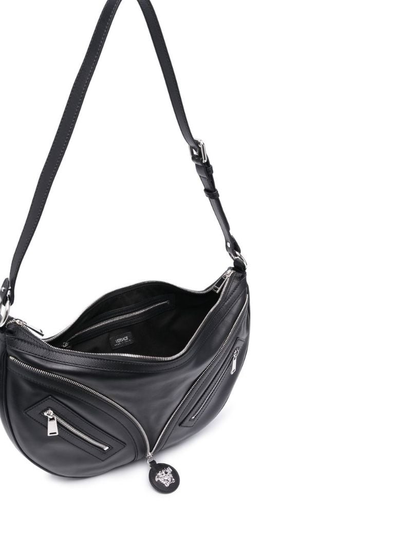 Black Medusa Zip Leather Shoulder Bag