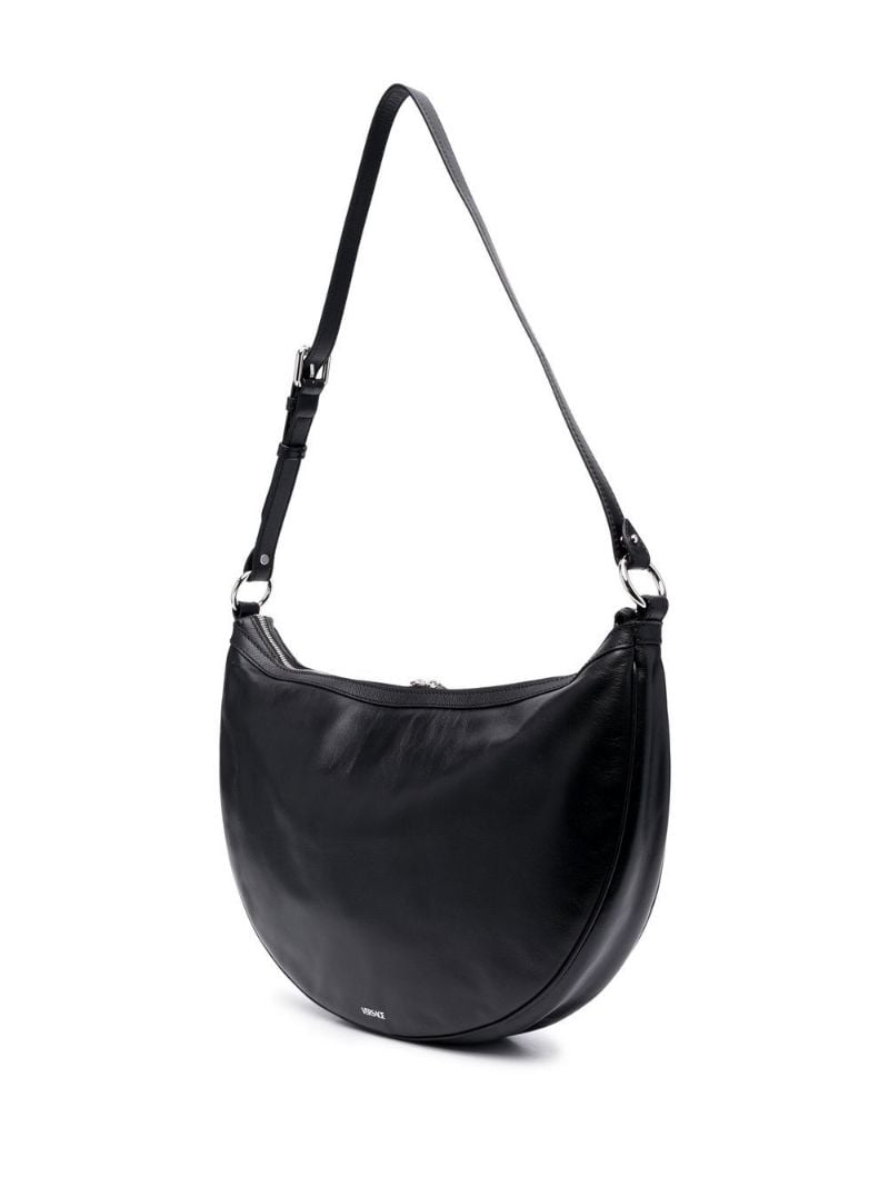 Black Medusa Zip Leather Shoulder Bag