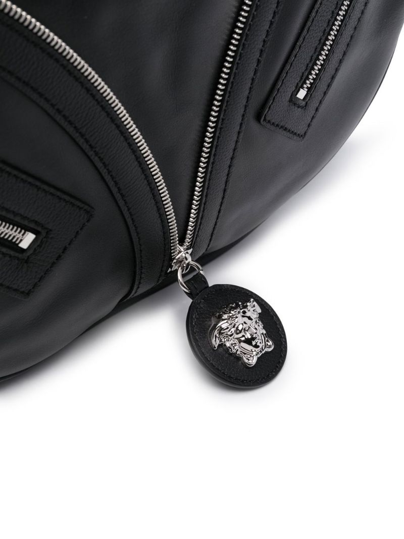 Black Medusa Zip Leather Shoulder Bag