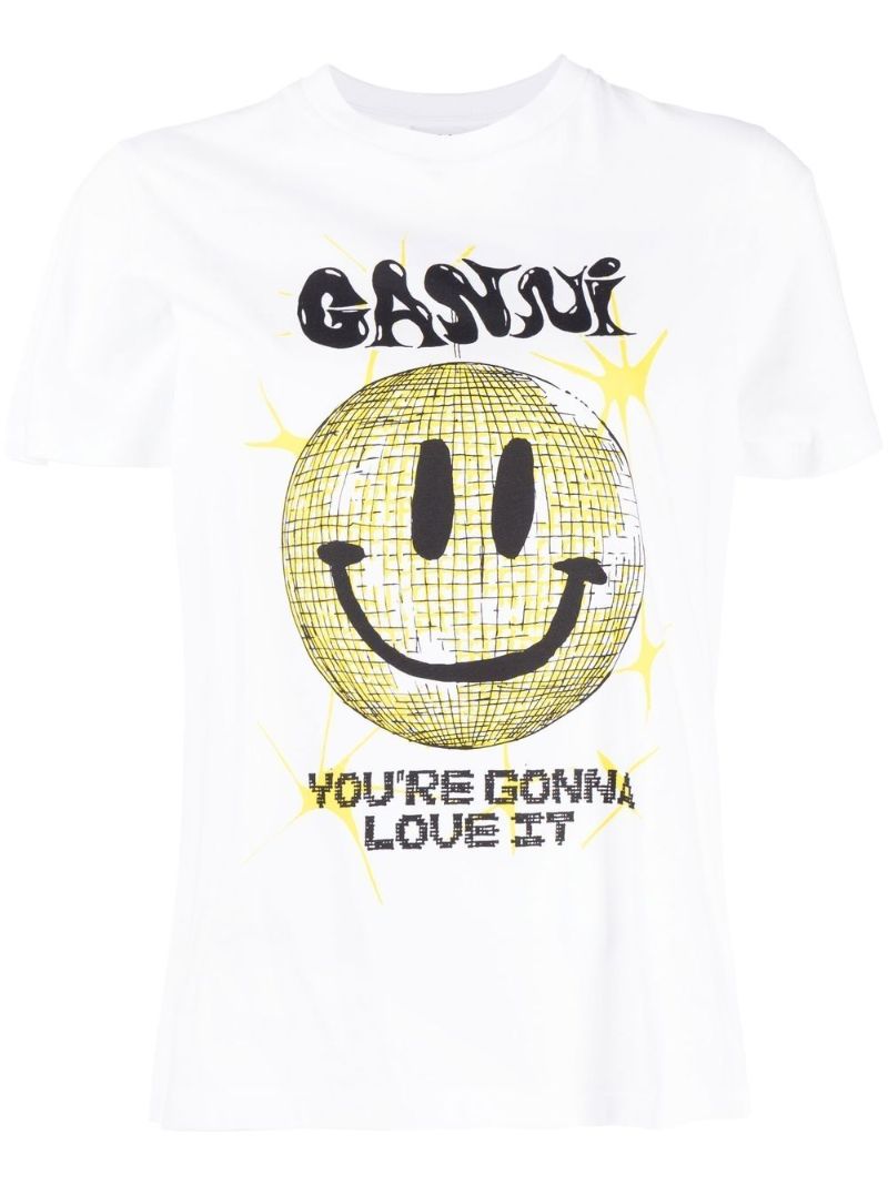 White Smiley Print Organic Cotton T-shirt