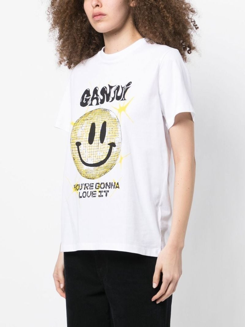 White Smiley Print Organic Cotton T-shirt