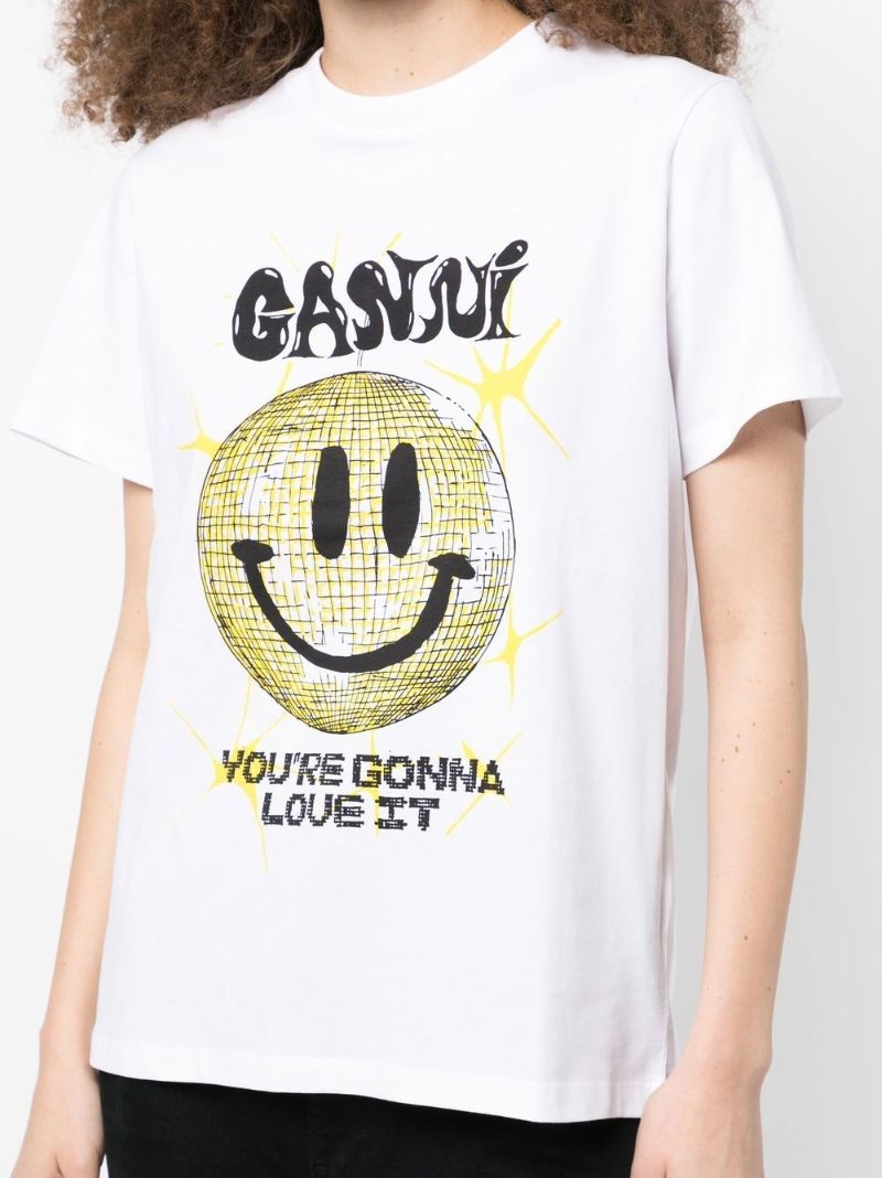 White Smiley Print Organic Cotton T-shirt