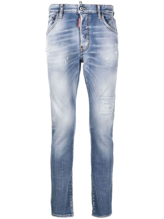 Blue Distressed Effect Denim Jeans