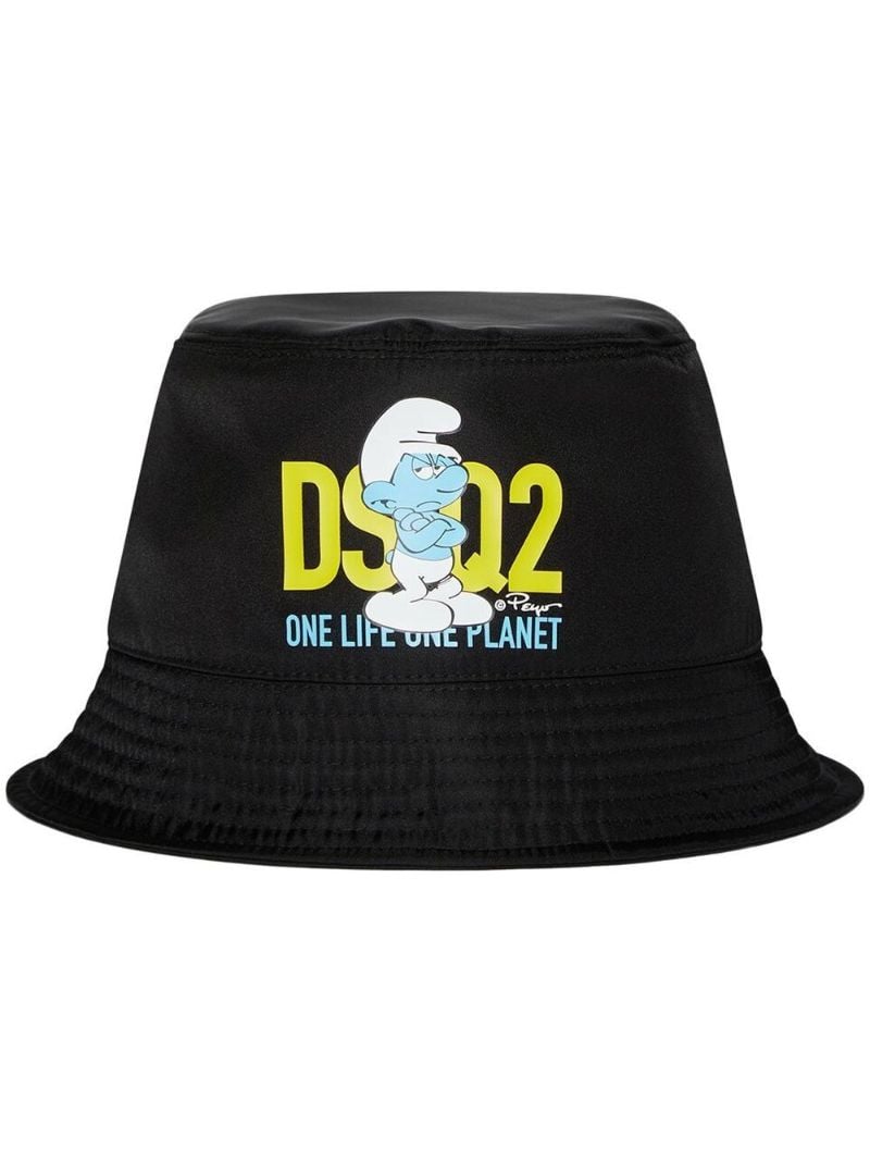 X Smurfs Black Smurf Print Bucket Hat