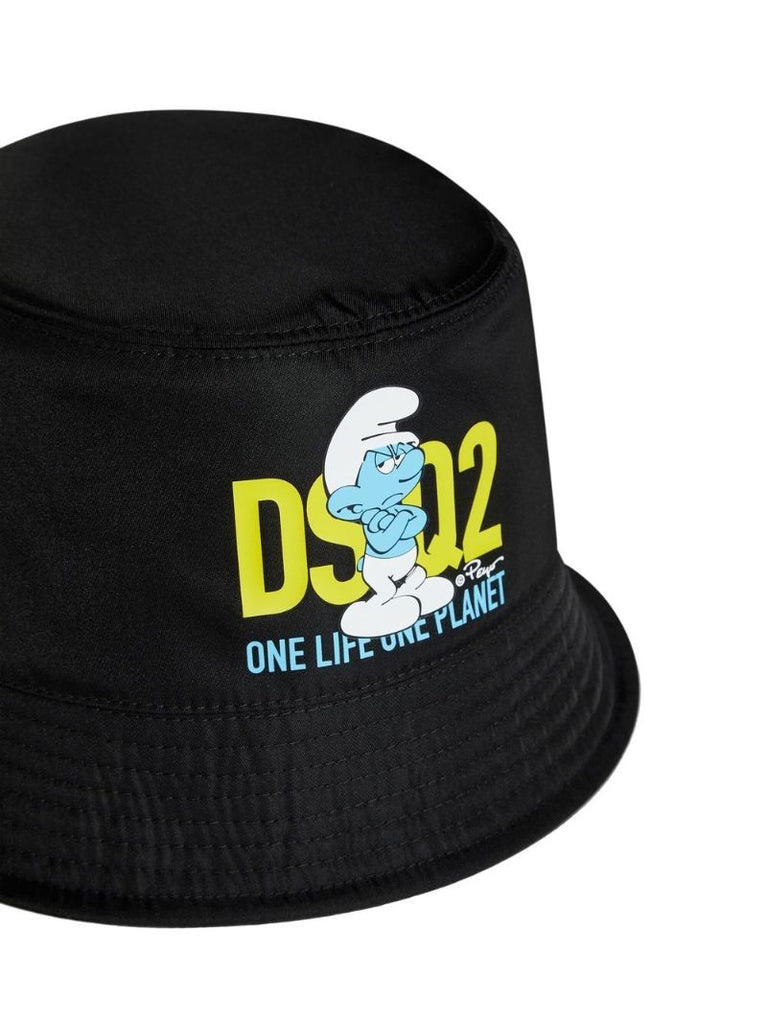 X Smurfs Black Smurf Print Bucket Hat
