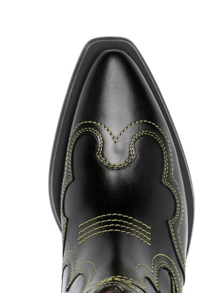 Black Embroidered Leather Western Boots