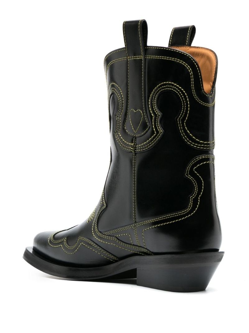 Black Embroidered Leather Western Boots