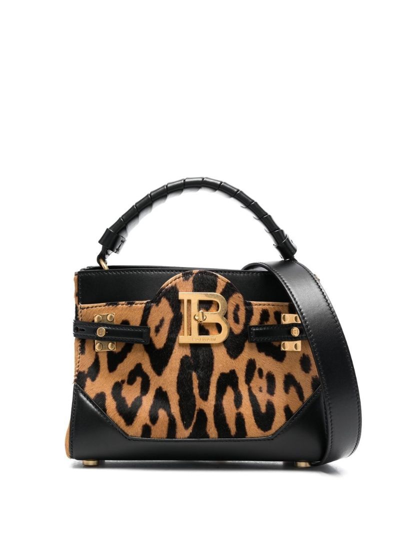 Black B-buzz 22 Leopard Print Leather Top Handle Bag