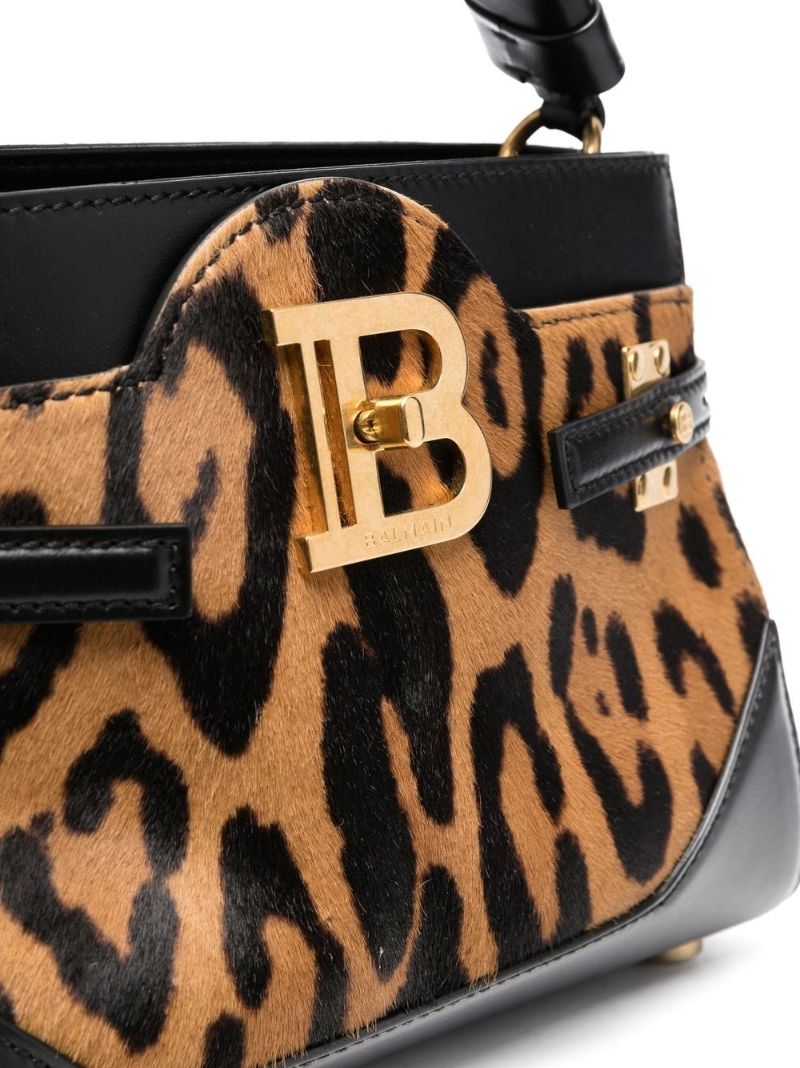 Black B-buzz 22 Leopard Print Leather Top Handle Bag
