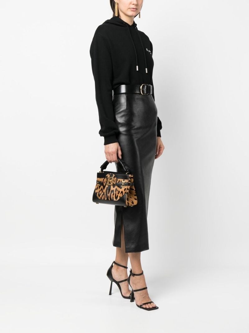 Black B-buzz 22 Leopard Print Leather Top Handle Bag