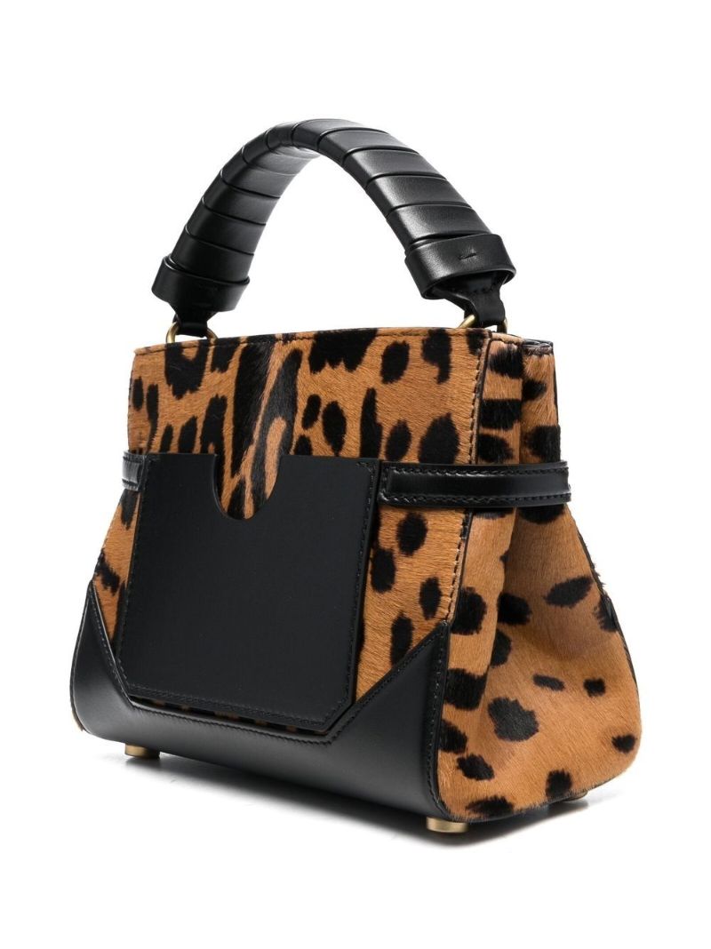 Black B-buzz 22 Leopard Print Leather Top Handle Bag