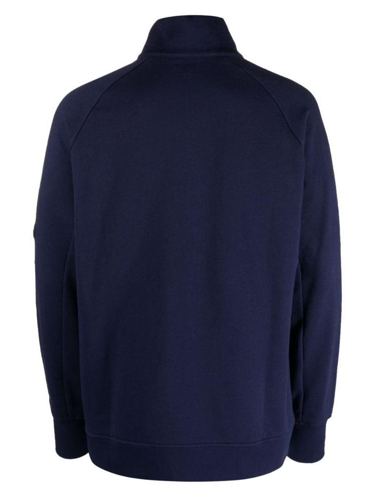 Blue Short-zip Cotton Sweatshirt