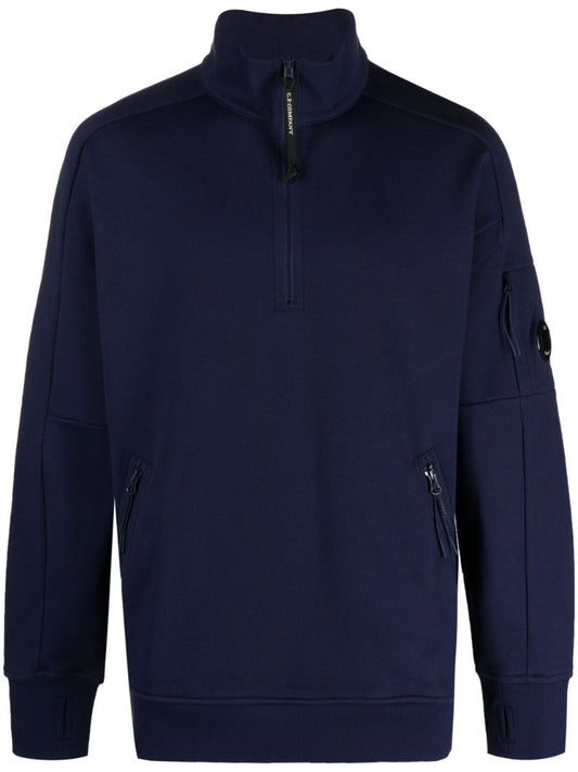 Blue Short-zip Cotton Sweatshirt