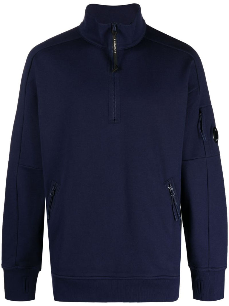 Blue Short-zip Cotton Sweatshirt
