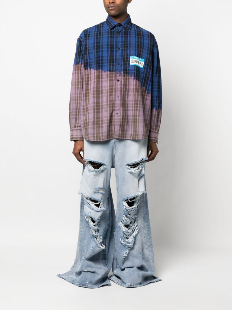 Blue My Name Is Check Print Shirt