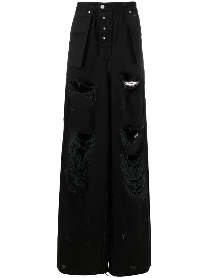 Black Ripped Wide-leg Jeans