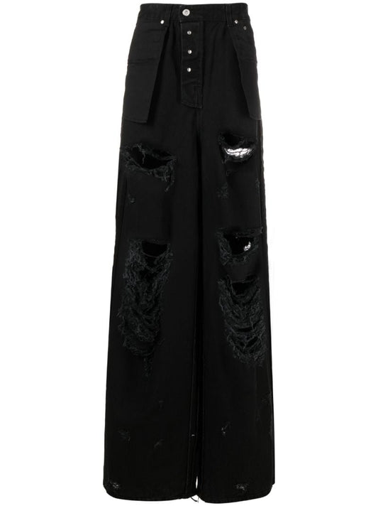 Black Ripped Wide-leg Jeans