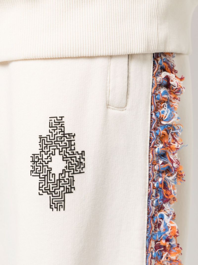 Neutral Cotton Fringed Track Pants