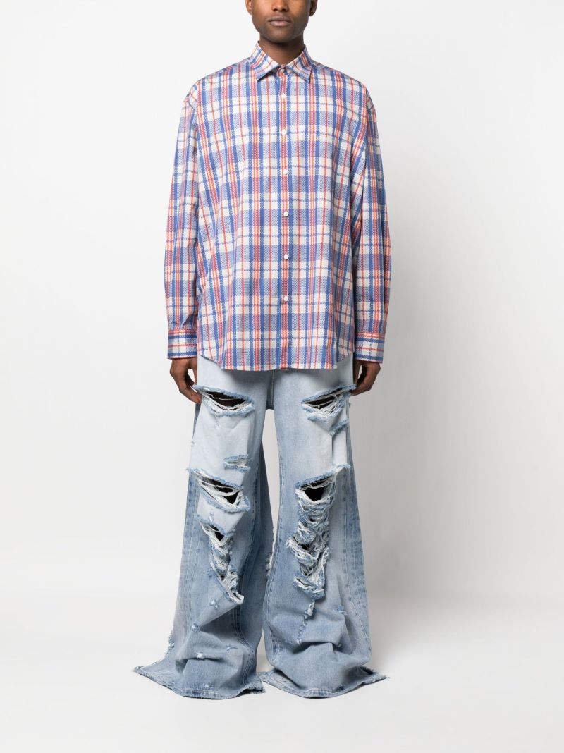 Blue Distressed Wide-leg Jeans