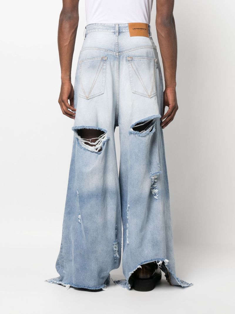 Blue Distressed Wide-leg Jeans