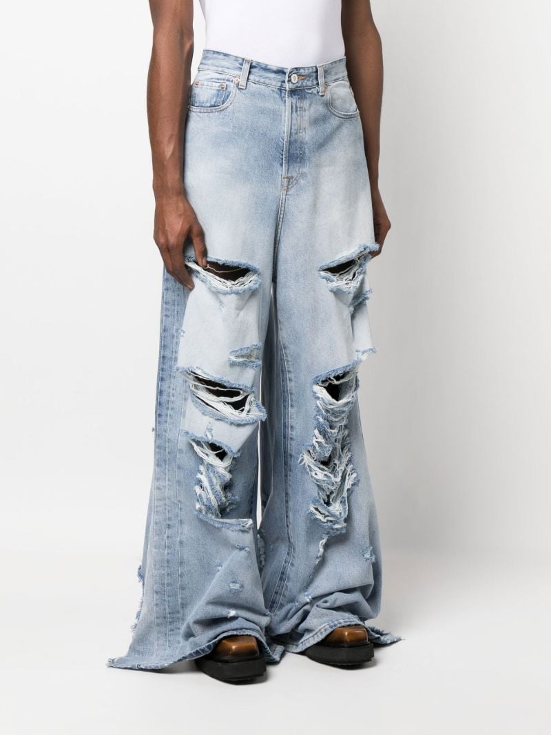 Blue Distressed Wide-leg Jeans