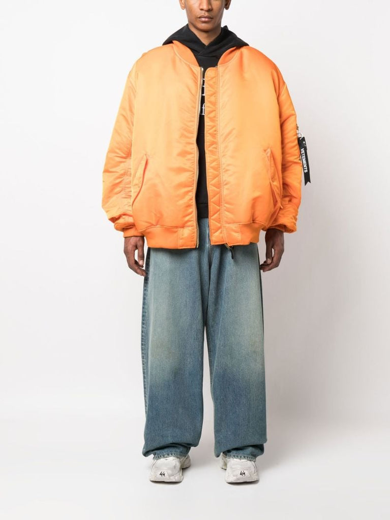 Orange Double-zip Bomber Jacket