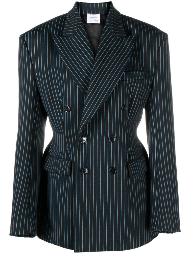 Blue Double Breasted Pinstripe Coat