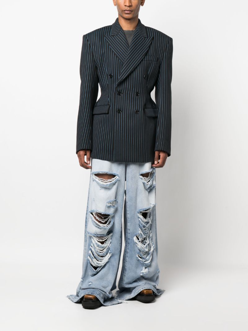 Blue Double Breasted Pinstripe Coat