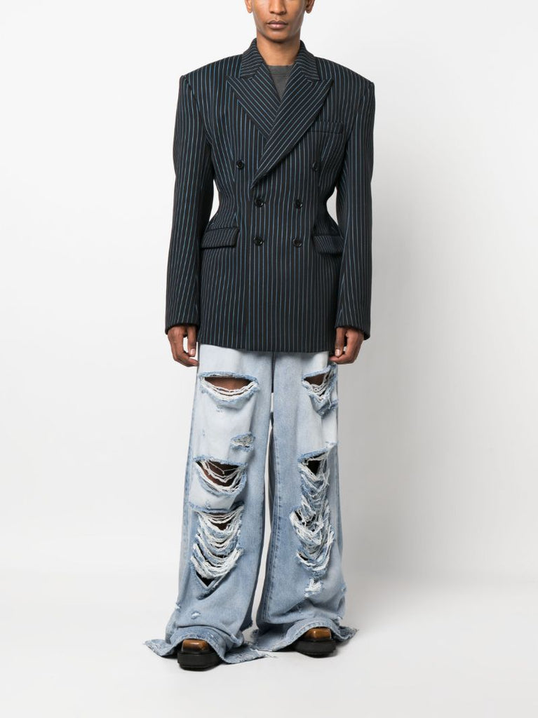 Blue Double Breasted Pinstripe Coat