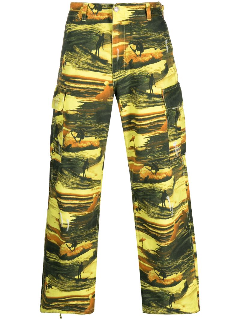 Yellow Surf Print Cargo Pants