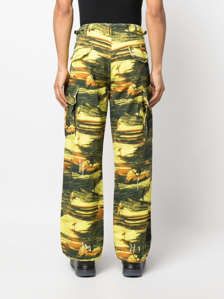 Yellow Surf Print Cargo Pants