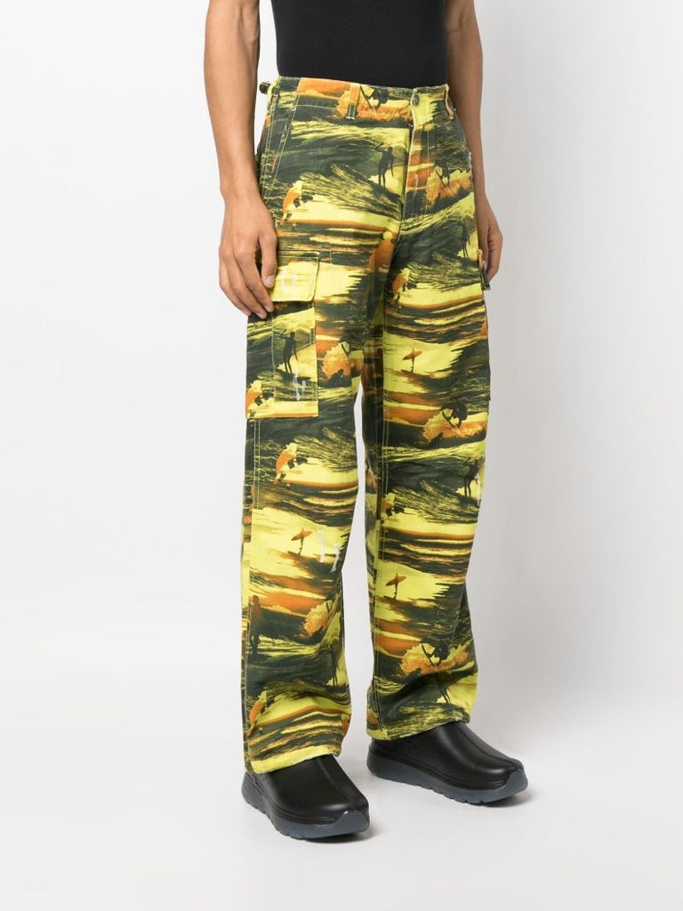 Yellow Surf Print Cargo Pants