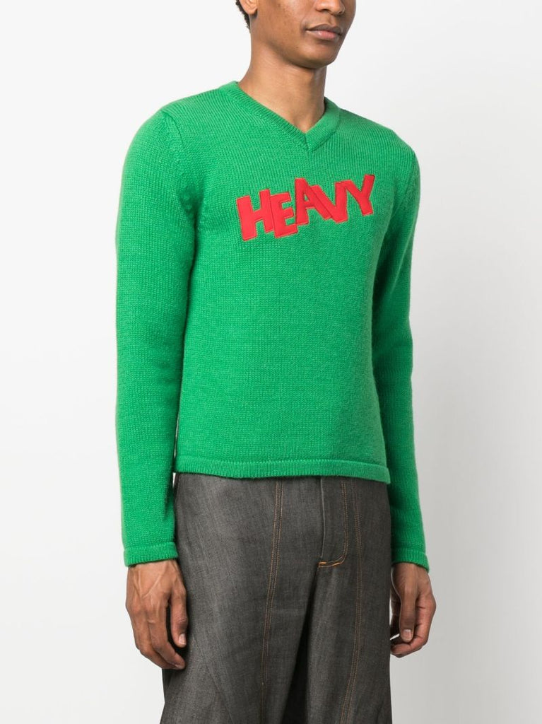 Green Patch V-neck Jumper
