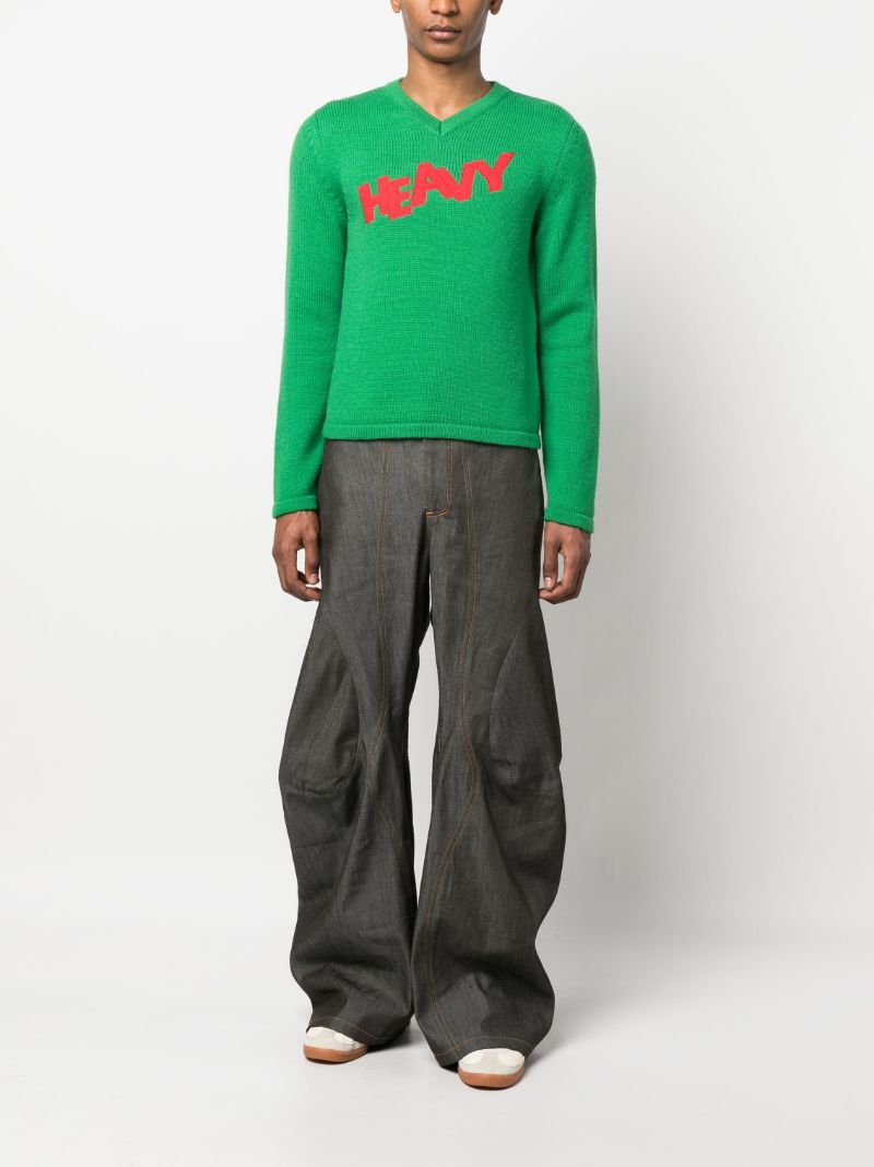 Green Patch V-neck Jumper