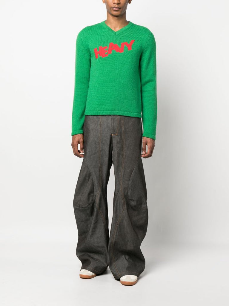 Green Patch V-neck Jumper