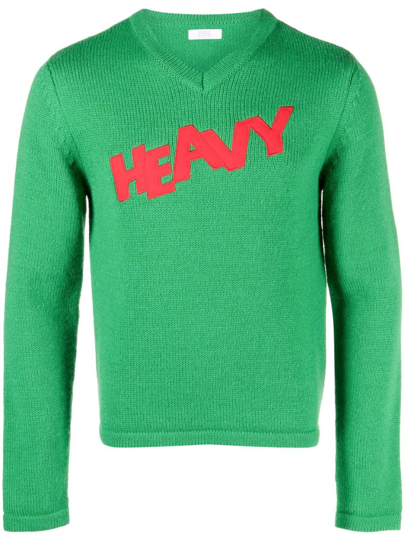 Green Patch V-neck Jumper