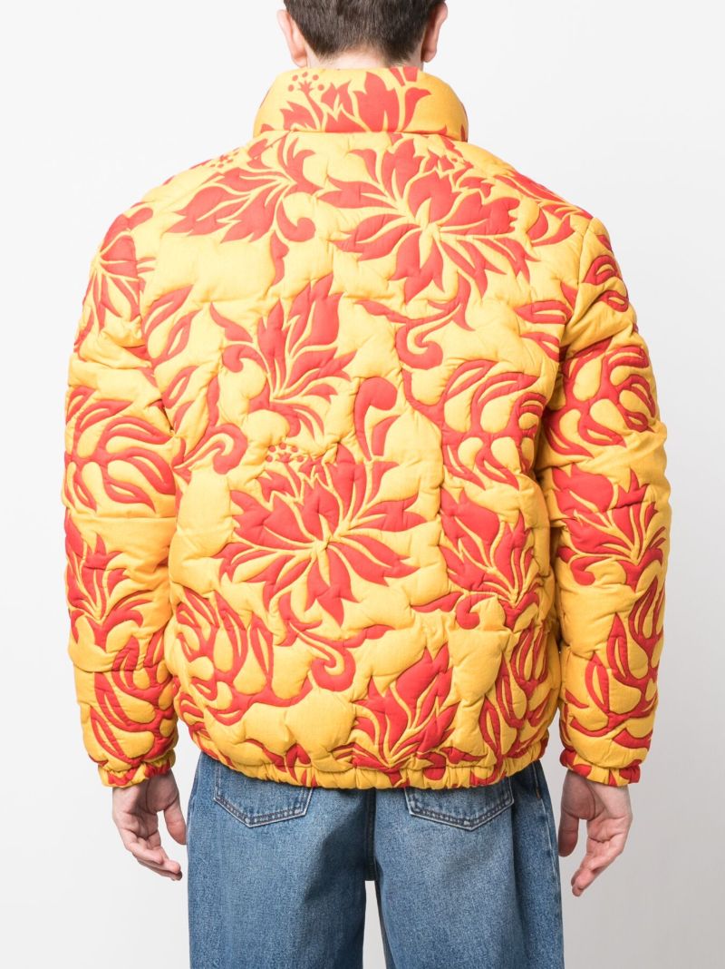 Yellow Floral-print Quilted Jacket
