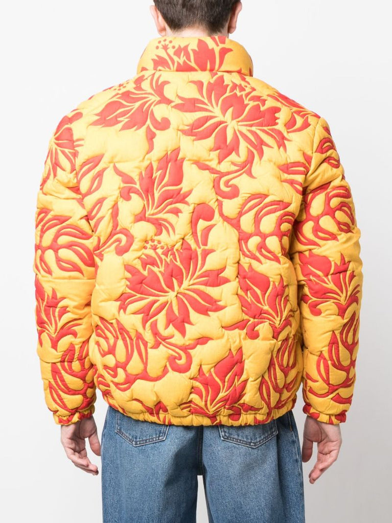 Yellow Floral-print Quilted Jacket