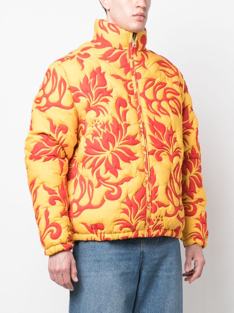 Yellow Floral-print Quilted Jacket