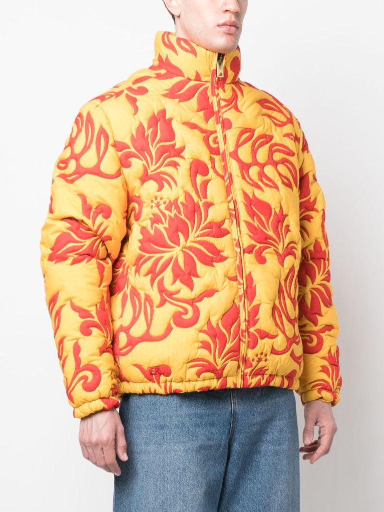 Yellow Floral-print Quilted Jacket