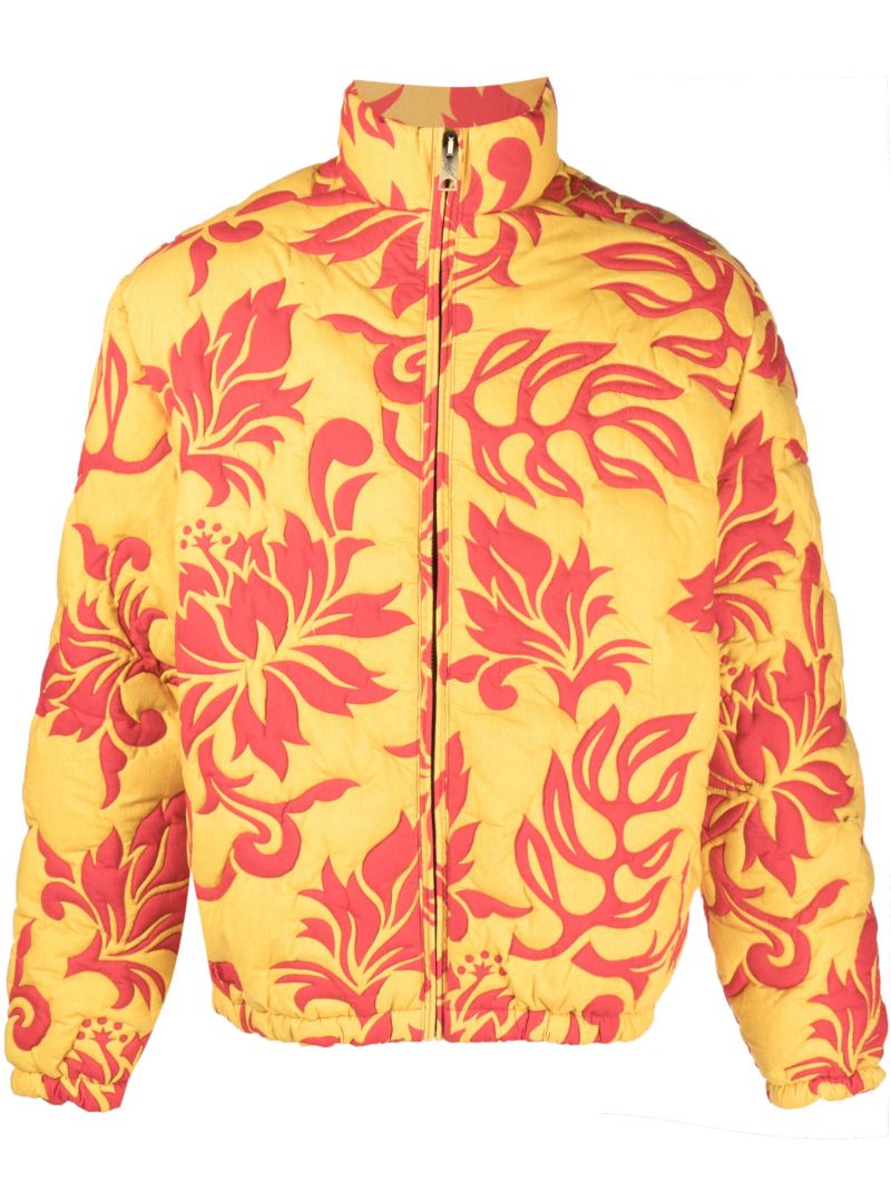 Yellow Floral-print Quilted Jacket
