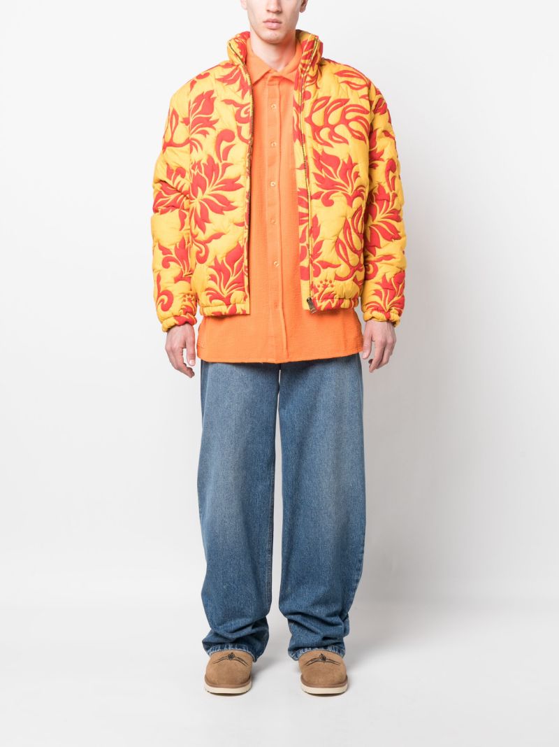 Yellow Floral-print Quilted Jacket