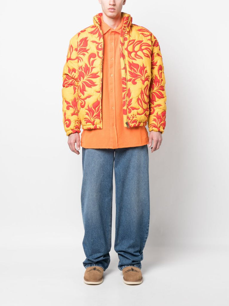 Yellow Floral-print Quilted Jacket