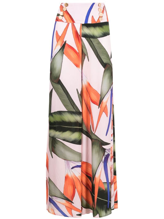 Green Charlize Floral Print Wide-leg Trousers
