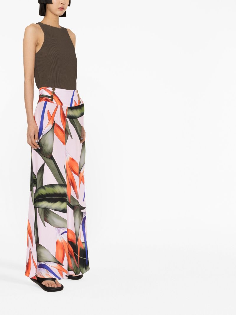 Green Charlize Floral Print Wide-leg Trousers
