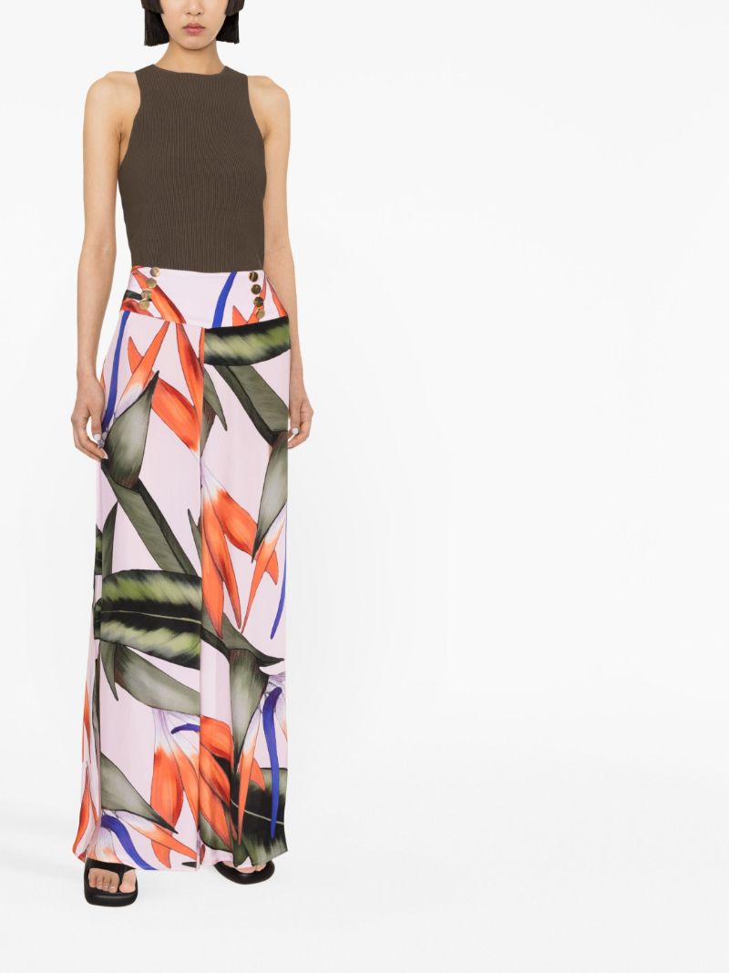 Green Charlize Floral Print Wide-leg Trousers