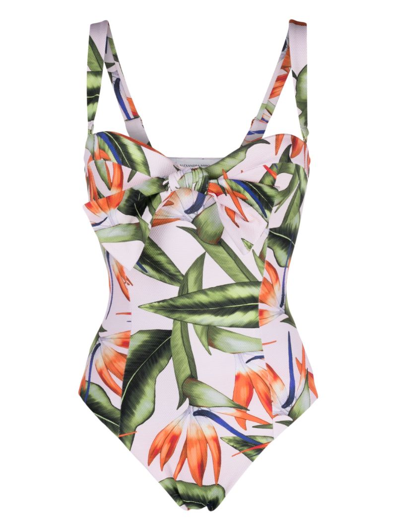 Green Clara Knot-detail Floral Swimsuit